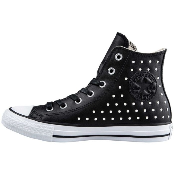 Converse Shoes - Converse CTAS Black leather High-Tops with silver stud detail size